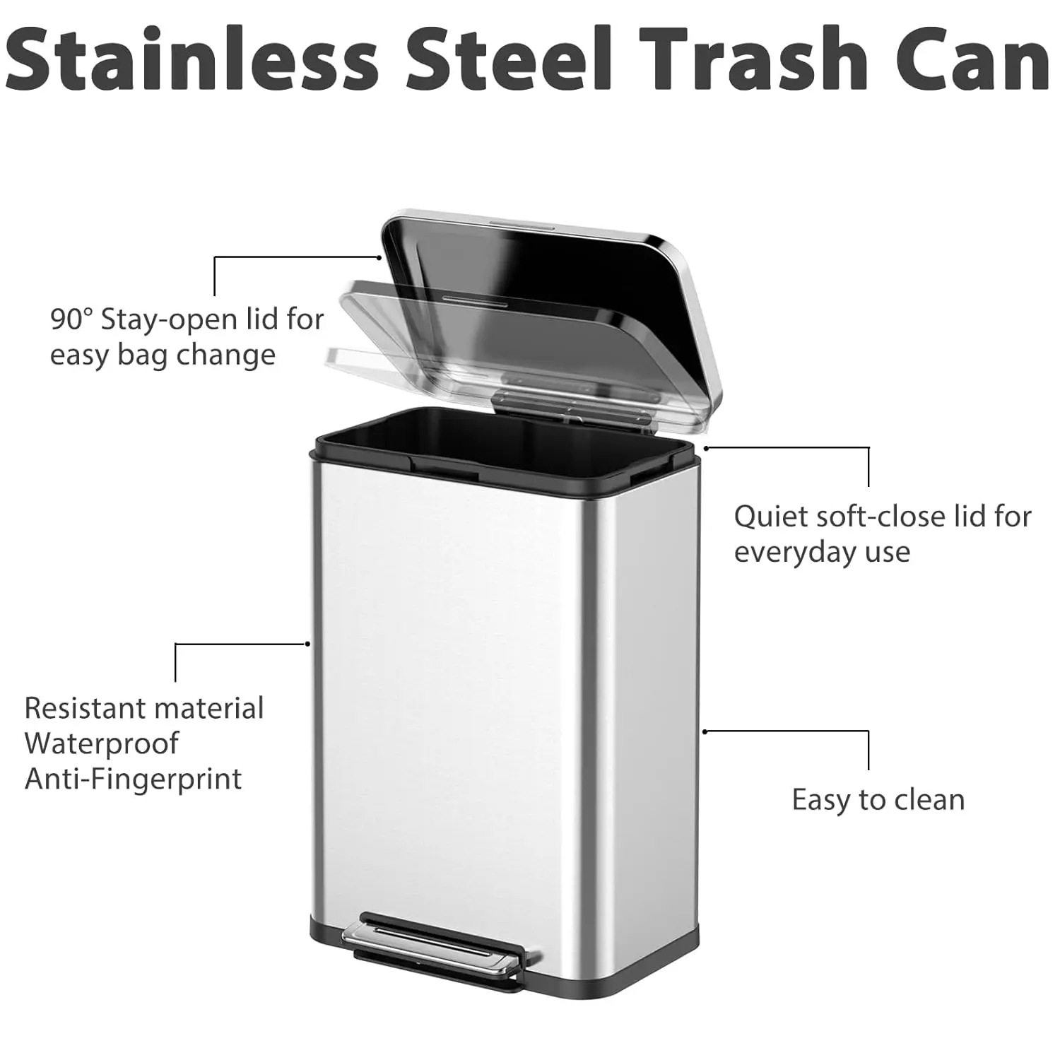 Kitchen Trash Can Set, 13.2 Gal & 2.11 Gal Stainless Steel Waste Bins, Soft-Close Lid, Step-on Garbage Bin for Office Bathroom