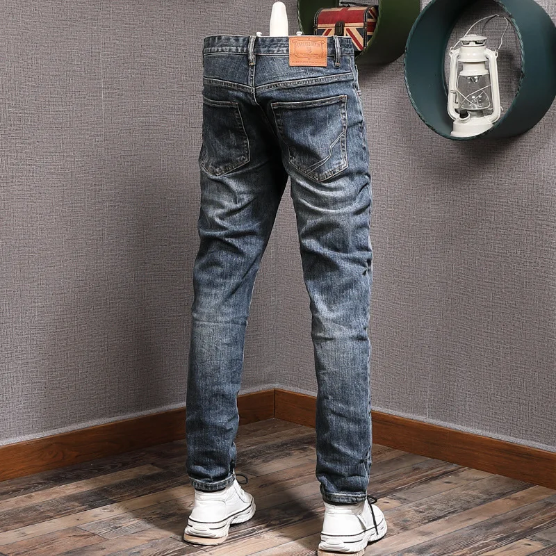 

2025 Autumn High end Street Retro Jeans for Men, Elastic, Casual, Slimming, Trendy, Small Straight Tube, Trendy Brand Pants