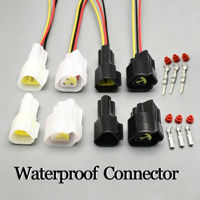 1Set 3Pin Way Black Or White Male Female Waterproof Auto Electrical Wire Connector Plug FW-C-3M-B FW-C-3F-B Wire Harness Plug