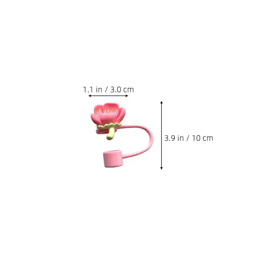 8pcs Silicone Straw Toppers Cherry Blossom Peach Flower Design Reusable For 10Mm Straws Travel Office Party Use Tumbler