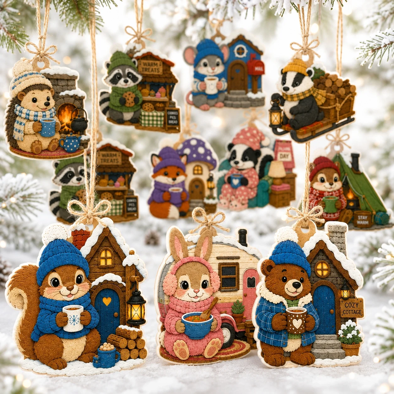 11 PCS Cozy Winter Hanging 2D Flat Felt Ornaments, DIY Felt Decorative Ornaments, Holiday Decor for  Halloween Party Accessories view 5