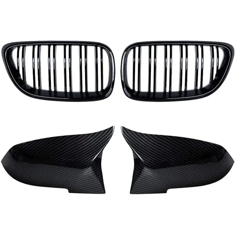 

Глянцевая черная решетка для почек + колпачки для зеркал из углеродного волокна для BMW F22 F23 M2 F87 2014-2018