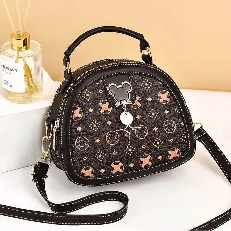 Disney Cute Mickey Fashion One Shoulder Messenger Bag Ladies Leather Braided Bag Female Designer Casual Simple Chest Bag