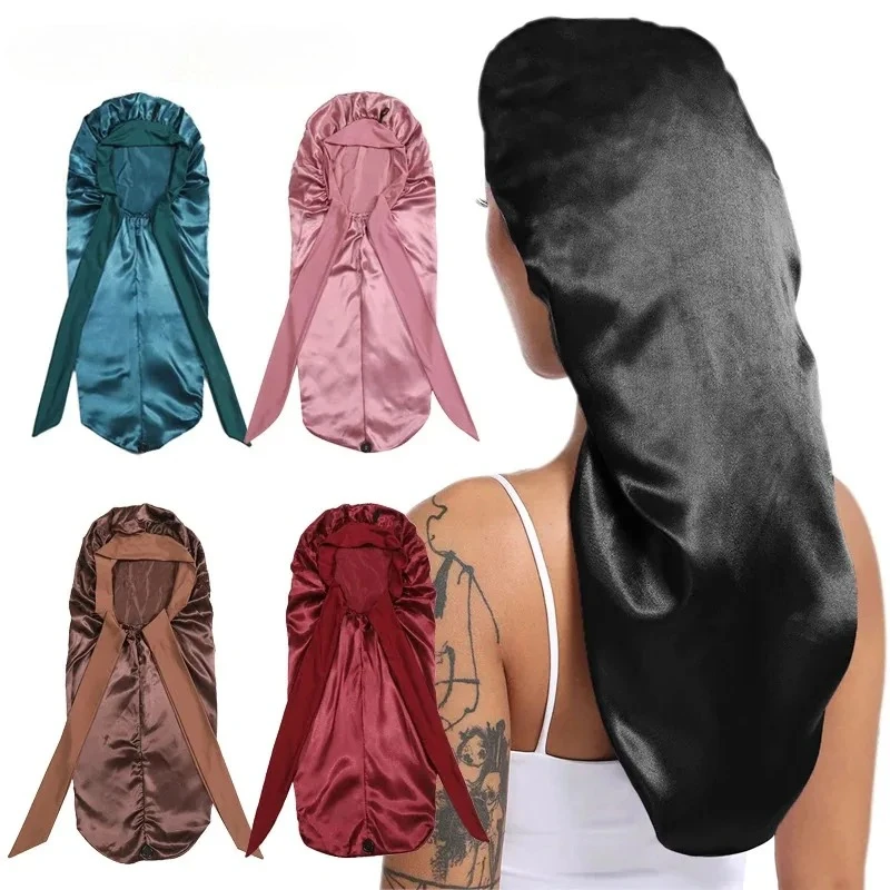 

Extra Large Long Satin Bonnet Solid Color Sleep Cap with Long Tie for Black Women Hair Care Universal Size for All Hair Types