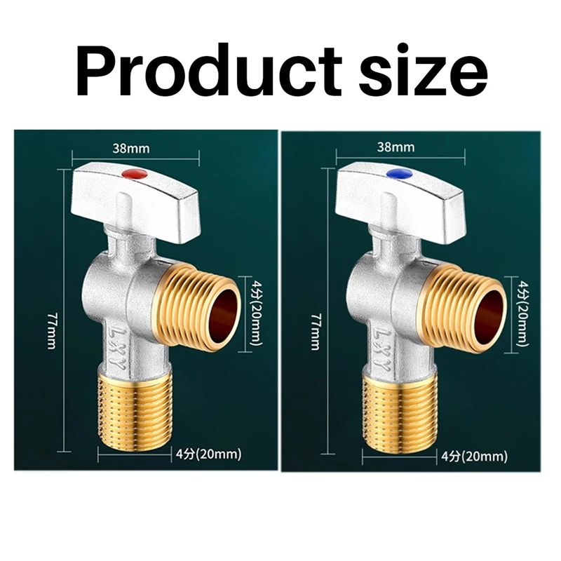 2PCS Brass Hot & Cold Water Inlet Ball Valve 20Mm Bathroomsink Stop Valve Toilet Connection Water Pressure Regulator