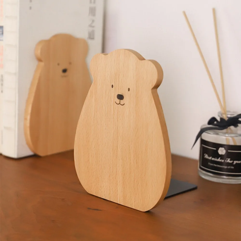

Book Holder Bear Wood Bookend Book Organizer Reusable Walnut L-shaped Desk Organizer Animal Shape L-shaped