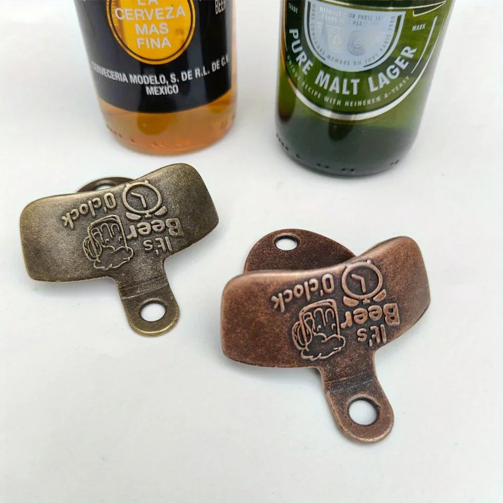 1pc Retro Bottle Opener Wall Mounted with Screws Vintage Embossed Beer\'O Clock Opener BBQ DIY Tools Bar Decor Kitchen Gadgets