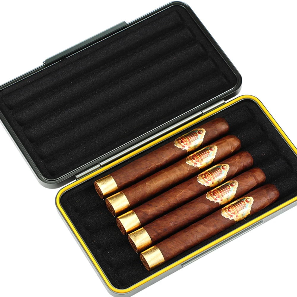 

LUBINSKI Cigar Case Travel Metal Humidor Portable Fit 5 Count Cigar Humidor Box Luxury Gift Box Packaging