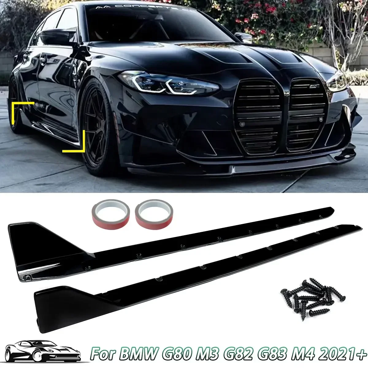 Side Skirts Extension BodyKits Lip For BMW G80 M3 G82 G83 M4 2021+ Carbon Style