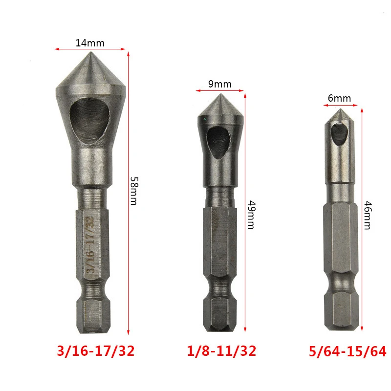 3PCS High Speed ​​Steel Countersink Deburring Drill Bit Set For Cutting Through  Wood Aluminum Plate PVC Drill Bits Hand Tools