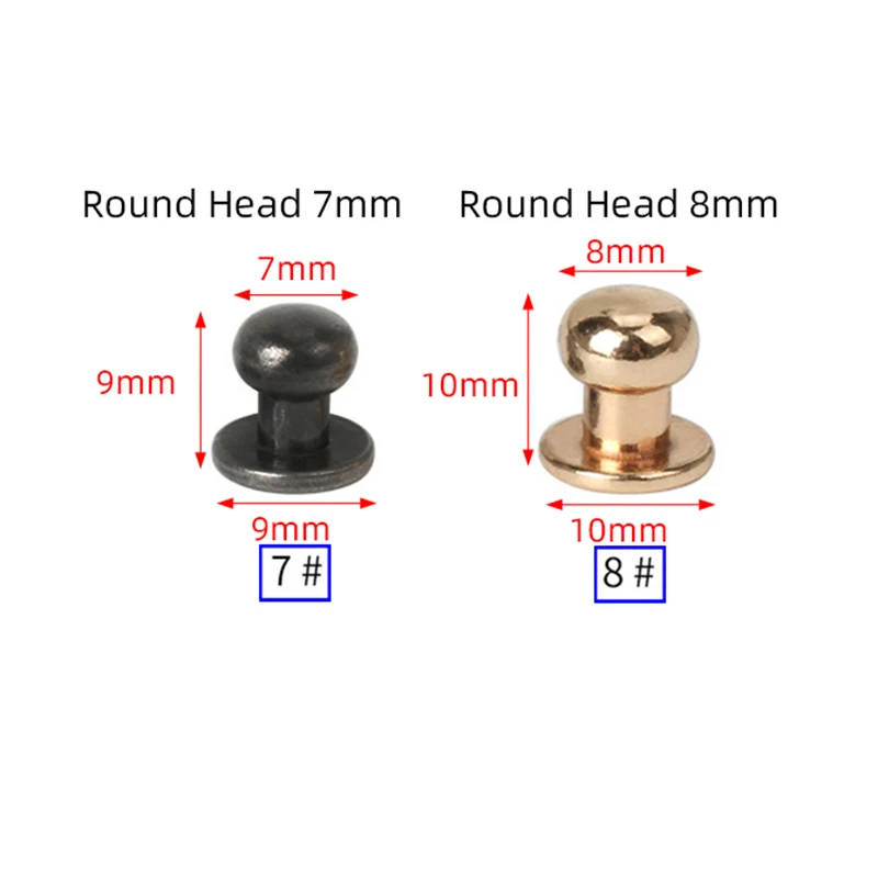 7&8mm 100set Alloy Zinc Round Head Button Studs Rivet Metal Screw Back Spots For Leathercraft Rivets Pin Bullet Clothing Punk