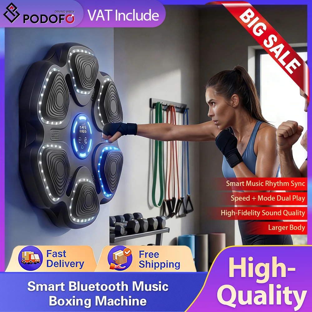 Podofo Machine de boxe musicale intelligente à 9 vitesses, entraîneur de boxe sportif, équipement de fitness à domicile pour adultes, équipement de gym avec gants de boxe
