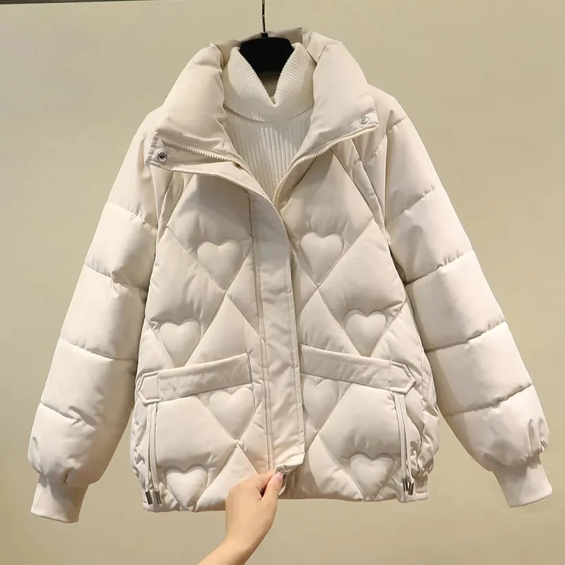 Korean Fashion Warm Coat Female Sweet Short Padded Coats Ladies Oversized Loose All-Match Outerwear Winter Cotton Parkas Women