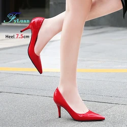 Elegant Shallow Mouth Women Single Shoes 7.5CM High Heels Work Dress Shoes Female Stiletto Fashion Pointed Office Pumps Size 46