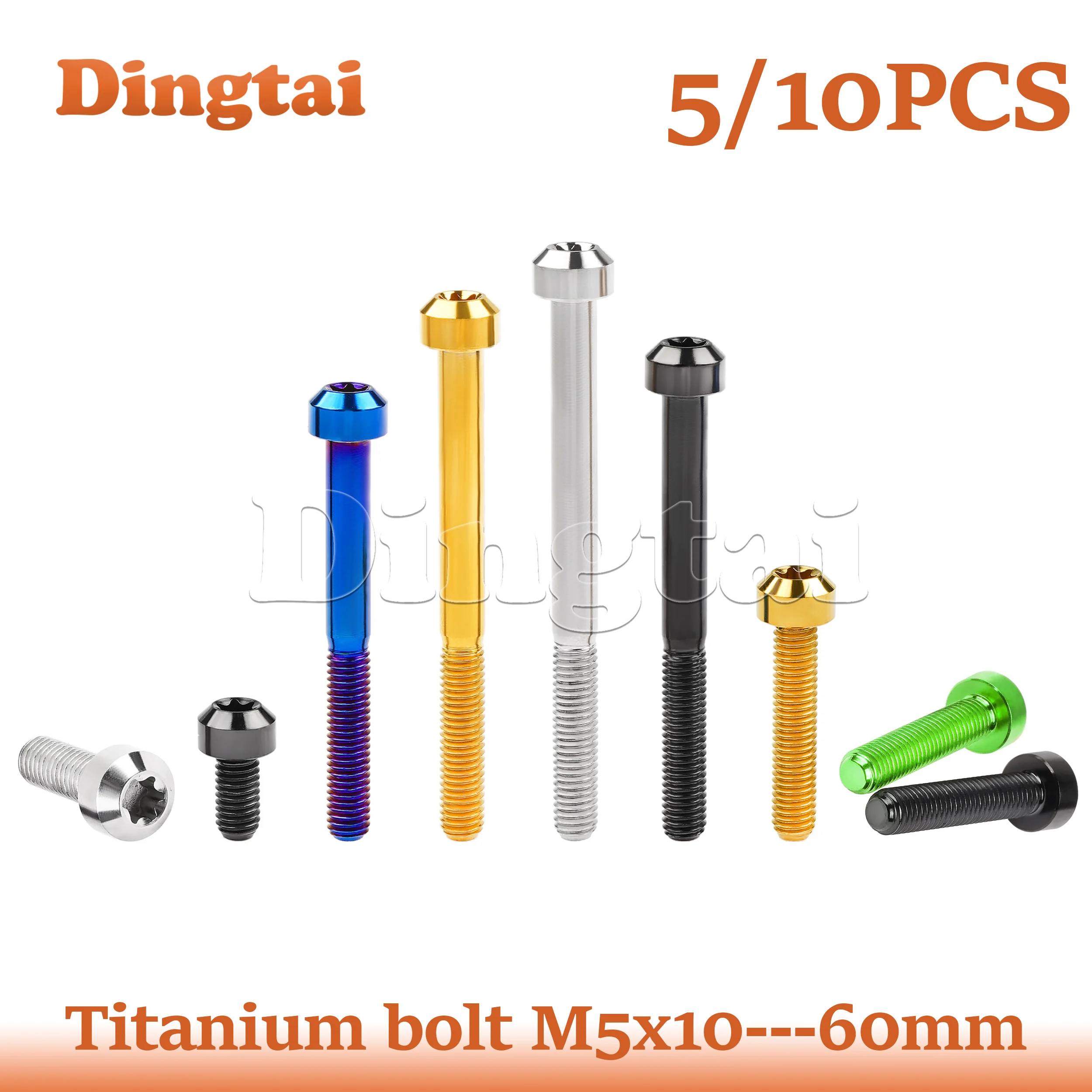 Dingtai Titanium Bolt 5/10PCS  M5x10 ——60mm Inner Torx Head Ti Bolts Screw For Bicycle Motorcycle Modification