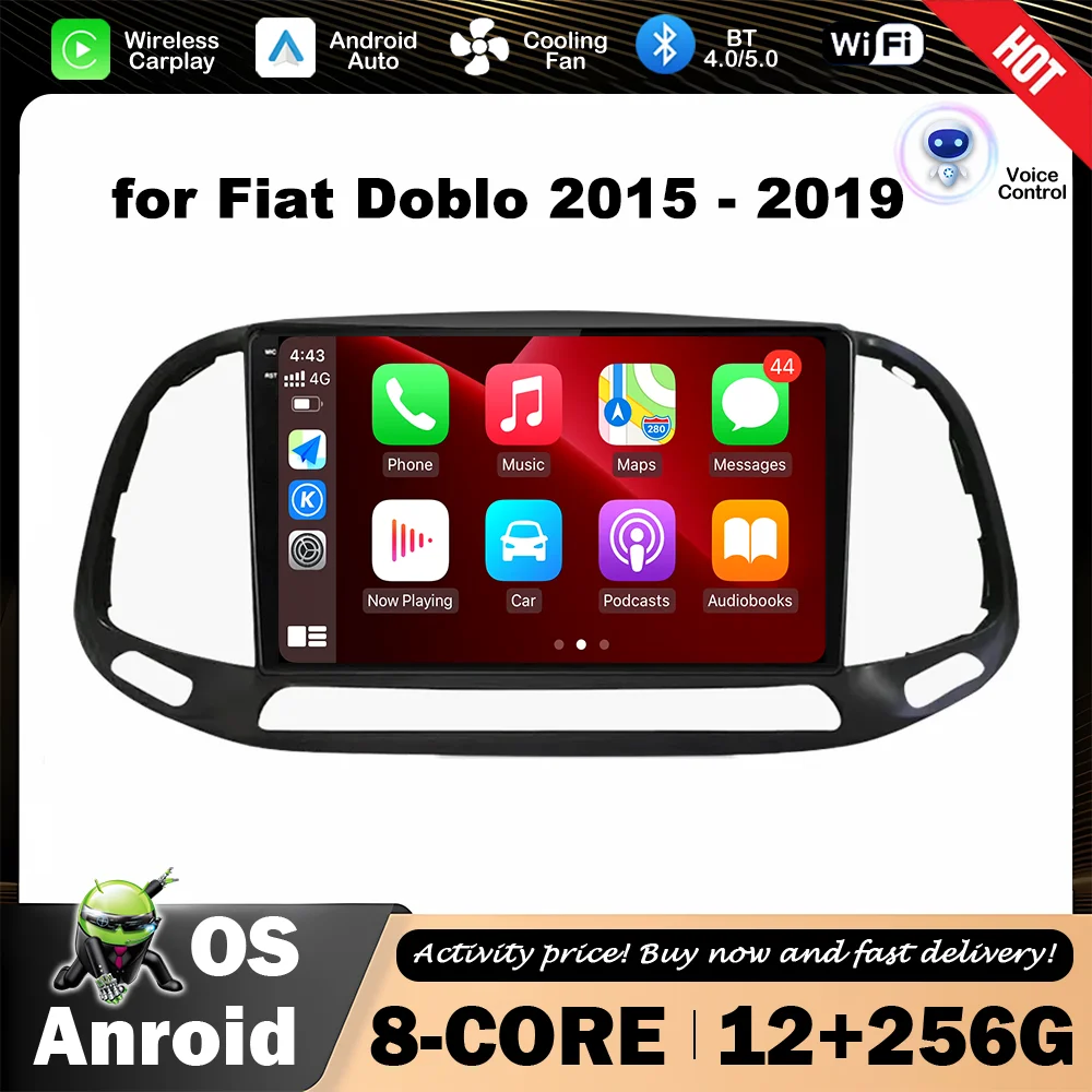 

QLED IPS Screen Intelligent System Audio Stereo 9 inch Car Video Multimedia GPS Navigation for Fiat Doblo 2015 - 2019 WiFi 4G