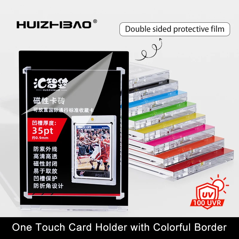 5 Pcs - Magnetic Card Holder - 35pt One Touch Card Holder with Colorful Border - Sports & Gaming Card Display