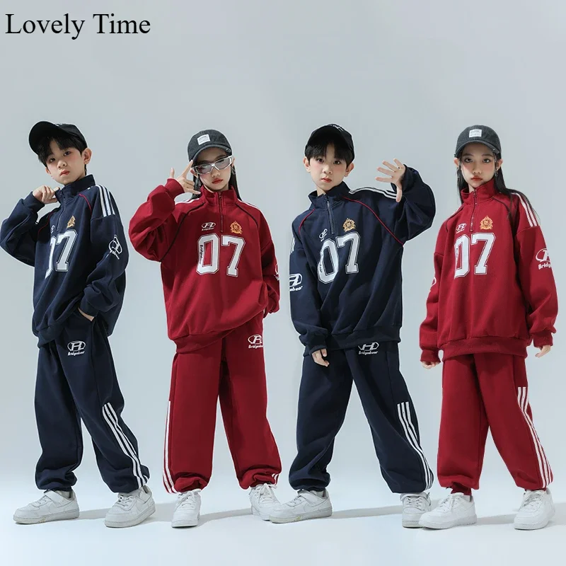 Boys Hip Hop Numbers Pullovers Joggers Pants Girls Sweatshirt Street Dance Sport Clothes Sets Kids Tracksuit Children Streetwear