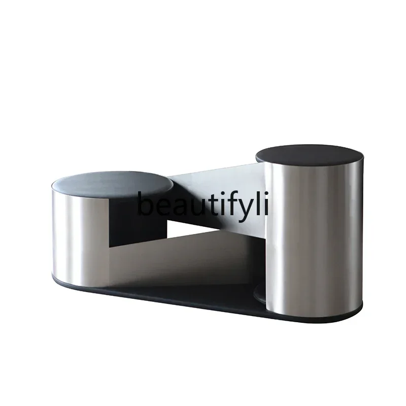 

Pet coffee table High and low combination table Designer Modern simple stainless steel leather cat coffee table