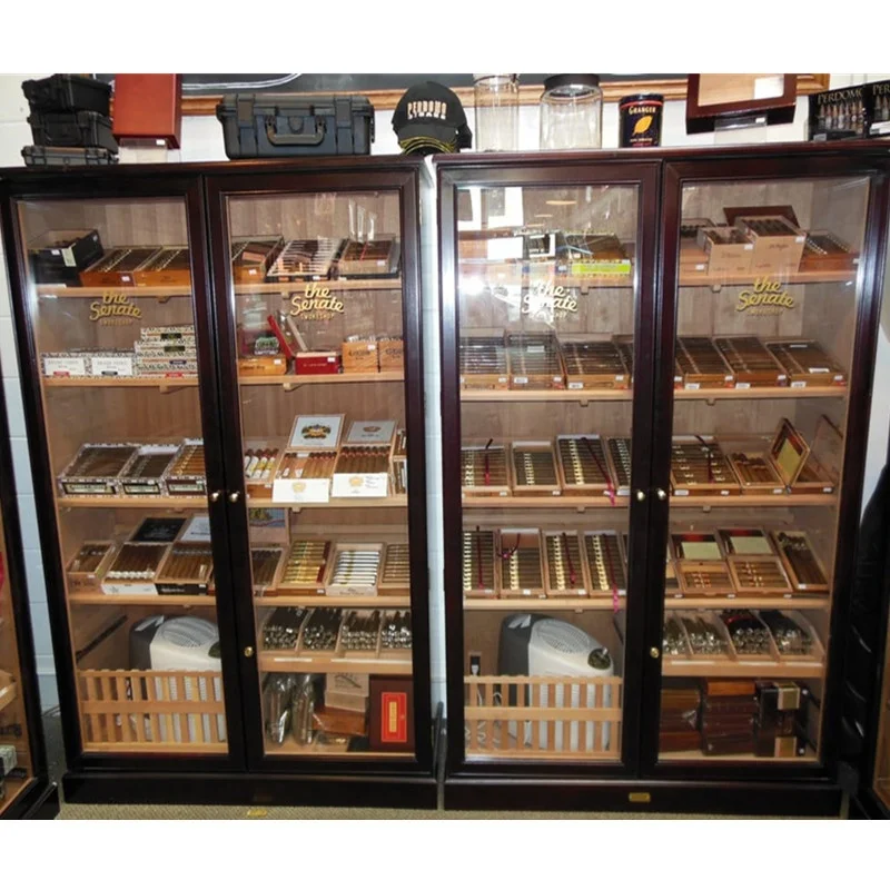 custom.Elegant Commercial Smoke Store Display Cabinet Spanish Cedar Wood Cigar Cabinet Humidor with Doors