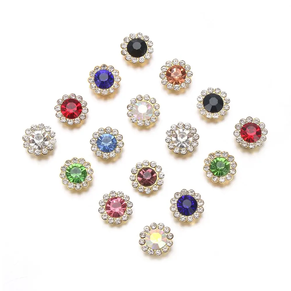 10PCS DIY Craft Sparkling Flower-shaped Clothes Decoration Buttons Crystal Glass Stone Rhinestone