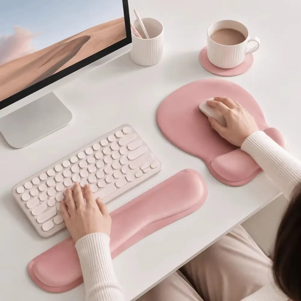 3Pcs PU Leather Keyboard Wrist Rest Set Soft Comfortable Wristband Mouse Mat Ergonomic Hand Rest Keyboard For Office Use