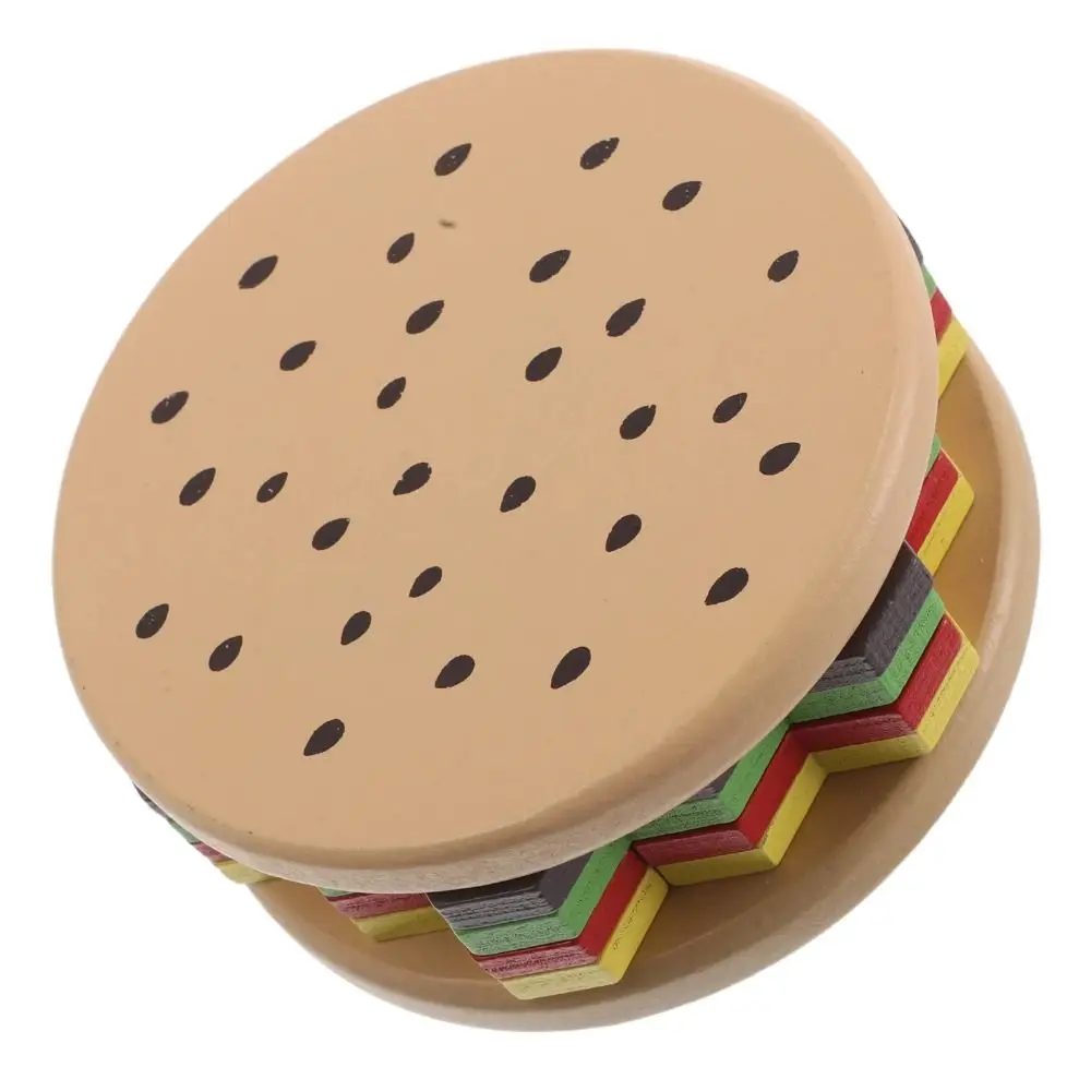 Kreative 3D Burger Puzzle Spielzeug Holz Blöcke Farbe Erkenntnis Hamburger Puzzle Gebäude Spielzeug Sechseckige Hülse Spalte Geometrische Form
