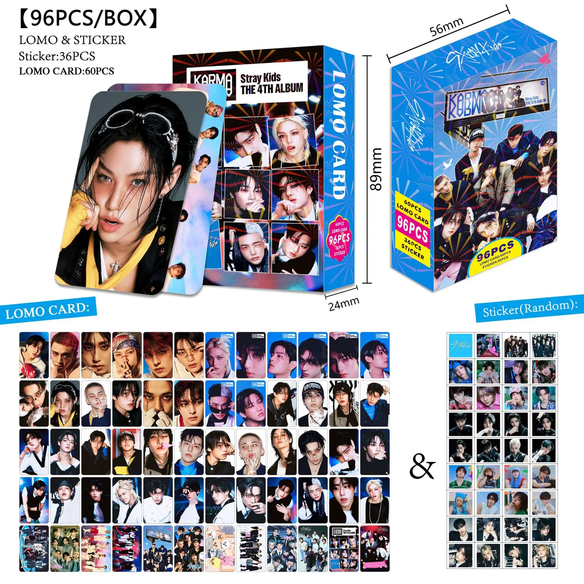 Skzoo 96Pcs Set Straykids 4th Album Karma Merchandise 60 Lomo Photo Cards 36 Random Stickers For Star Fans Collection And Gift