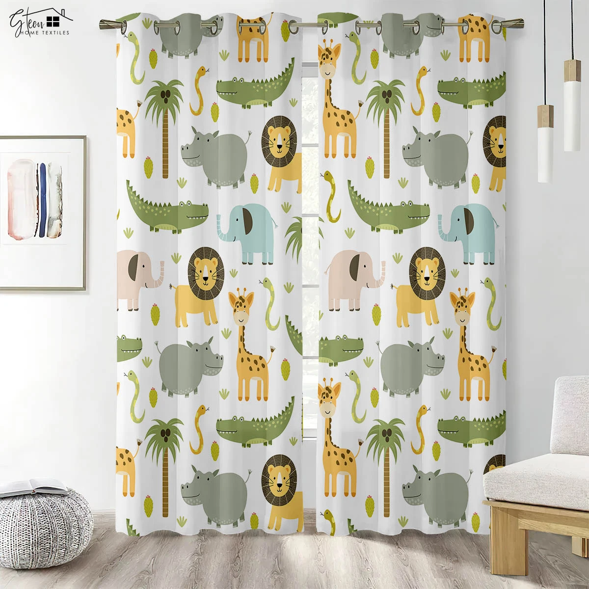 

Animal 3D Printed Curtains Tiger Lion Crocodile Giraffe Elephant Monkey Penguin Fox Rabbit Hedgehog Dragon Cartoon Anime Curtain