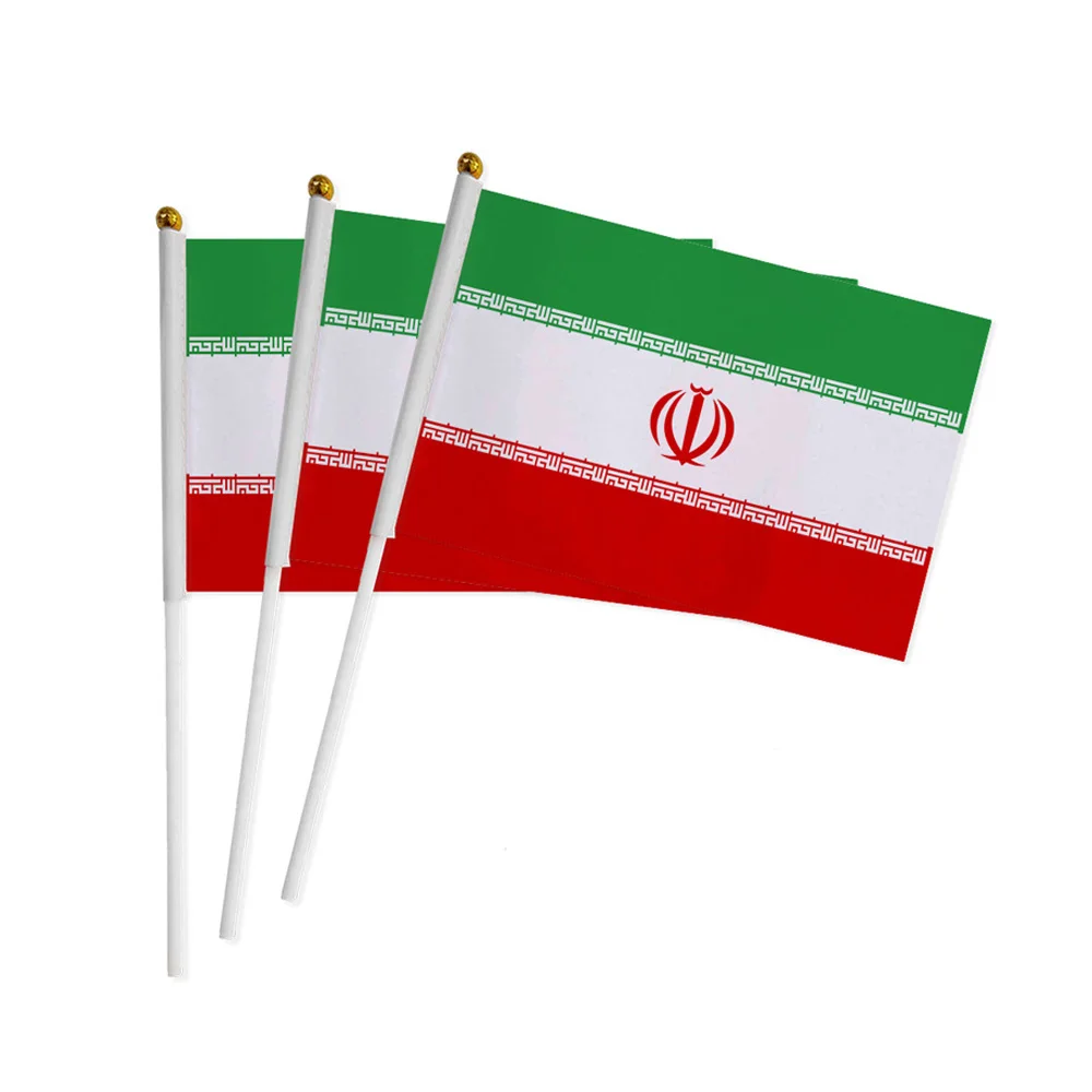 100pcs/lot Aerlxemrbrae Custom Iran Hand Flag 14 X 21 cm Hand Shaking Flag Print IR Iran Iranian National Waving Banner