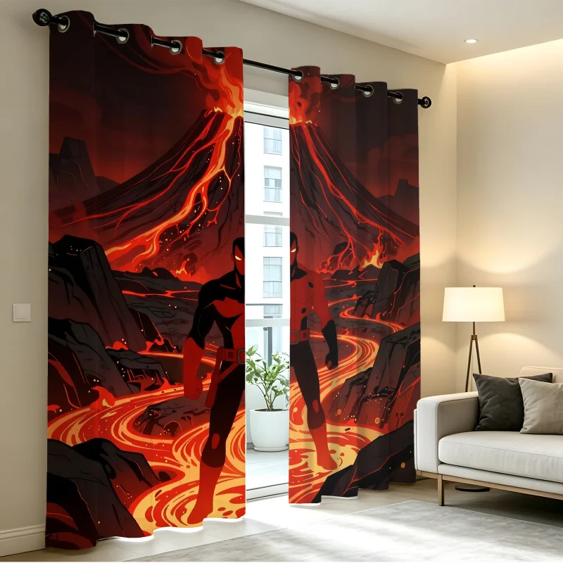 

Marvel Superhero Printed Blackout Curtain 2 Panels Fire Lava Print High Shading Rate Fashion Style For Home Living Room Bedroom