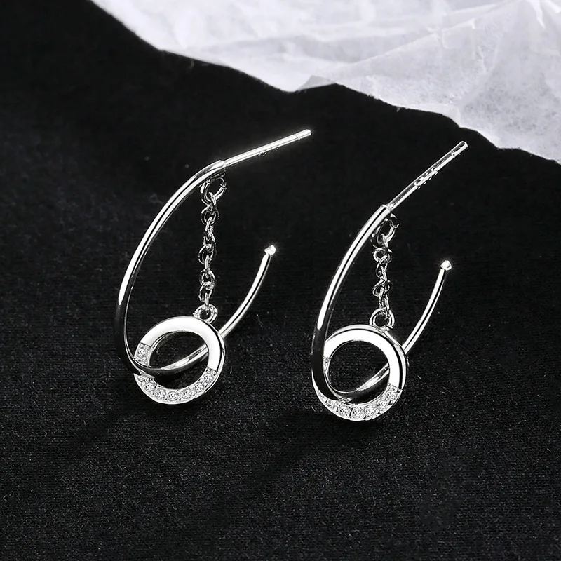 CIAXY Silver Color Earrings Inlaid Zircon C-shaped Small Circle Combined with Geometric Earrings for Women  Jewelry