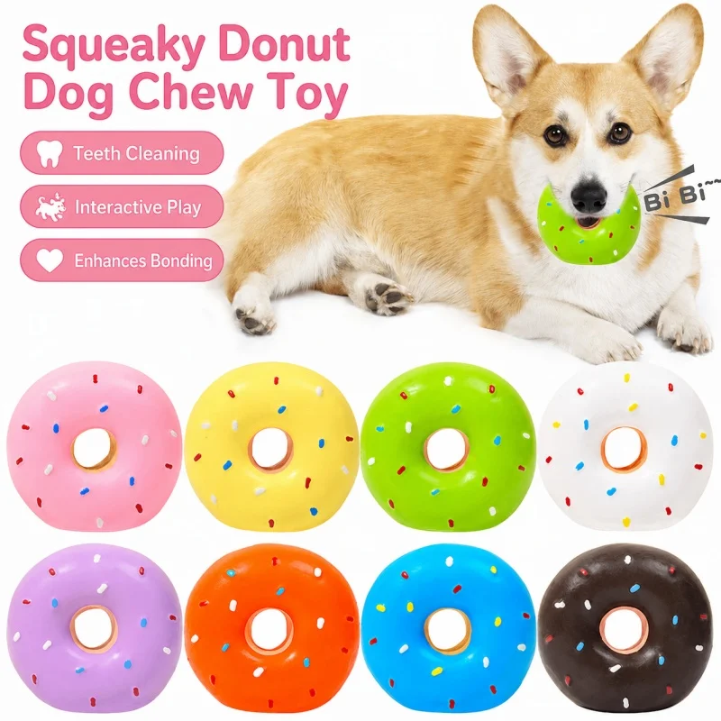 8PCS Dog Donut Squeaky Chew Toys Set Durable Puppy Teething Toys for Small Dogs Interactive Pet Toys