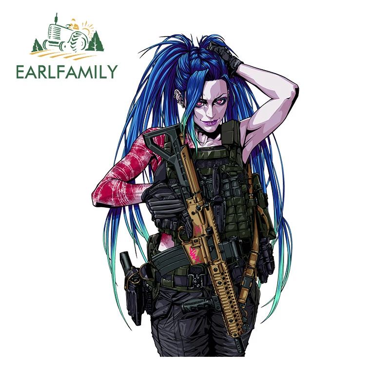 EARLFAMILY 13cm for League of Legends Jinx Fanart Car Sticker Anime Cool Soldier Army Gun Decal Creative Accessories JDM Decor