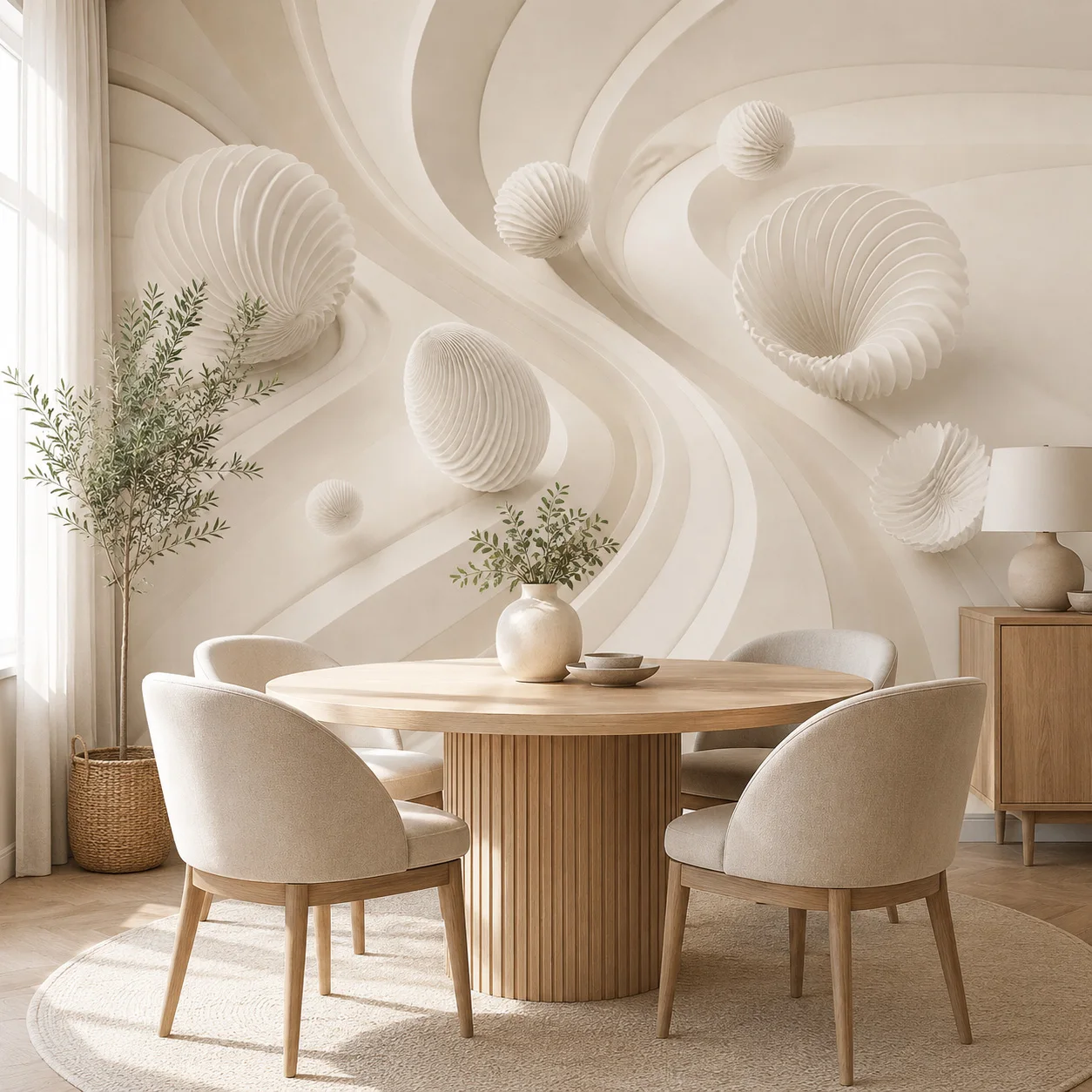 3D Beige Abstract Shell Wallpaper Mural Nordic Geometric Wall Art Living Room Bedroom Decor Non Self Adhesive Requires Glue