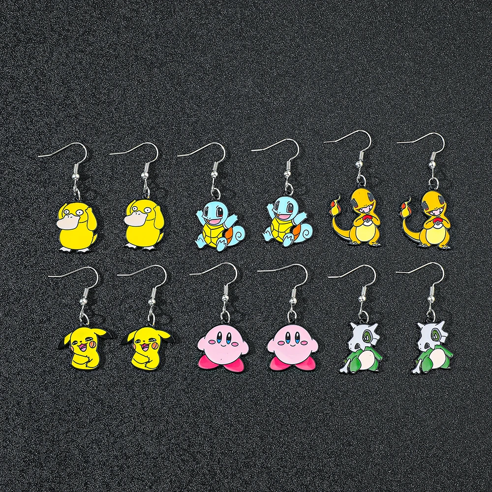 Anime Metall Niedliche Figuren Pikachu Squirtle Psyduck Glumanda Anhänger Ohrringe Schmuck Party Dekoration Cosplay Geschenk