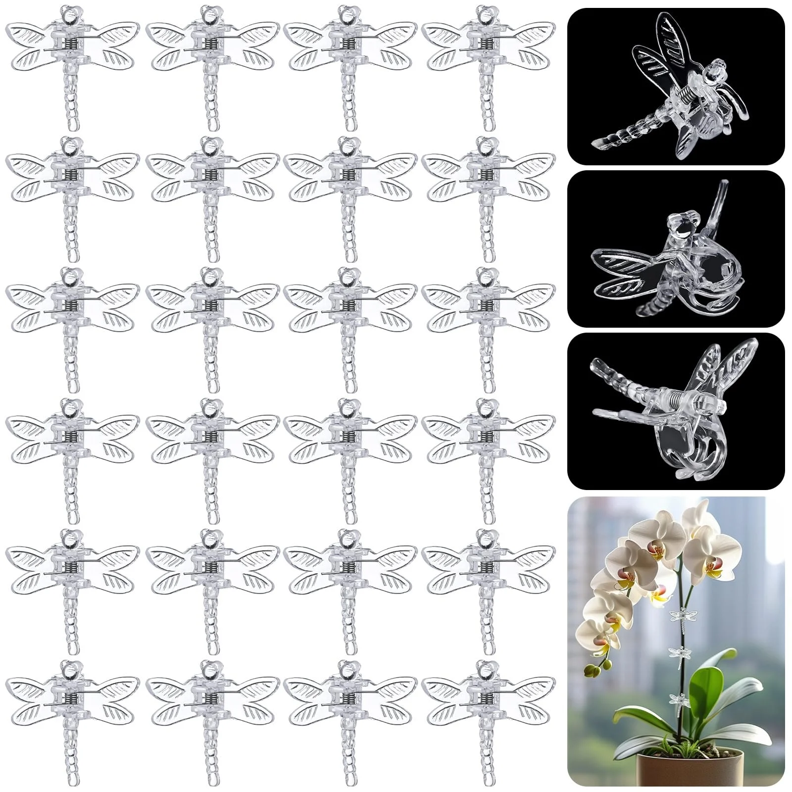 30PCS Orchid Clips Plastic Garden Plant Dragonfly Butterfly Clamps for Support Flower Vine Decoration Ornamental Clips