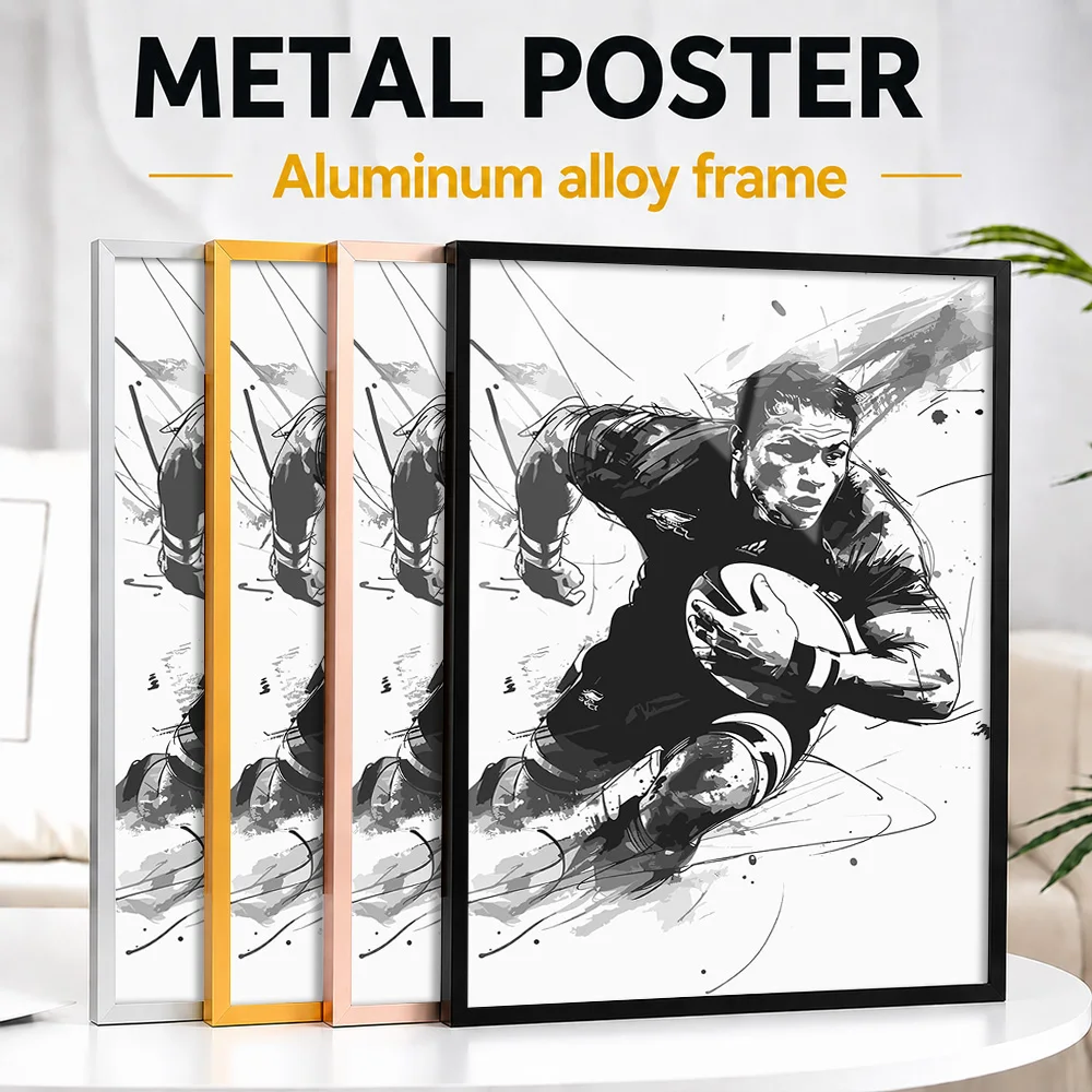 Rugby Player In Action Framed Metal Poster Personalized Photo Energetic Motion Style Wall Art For Home Gym Unique Athlete Gift