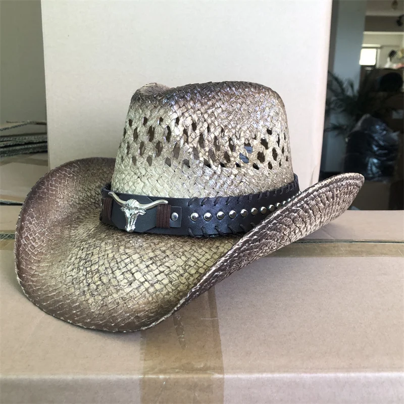 Western cowboy hat khaki polished color change thickened summer cowboy hat sun hat new knight hat cowboy men and women