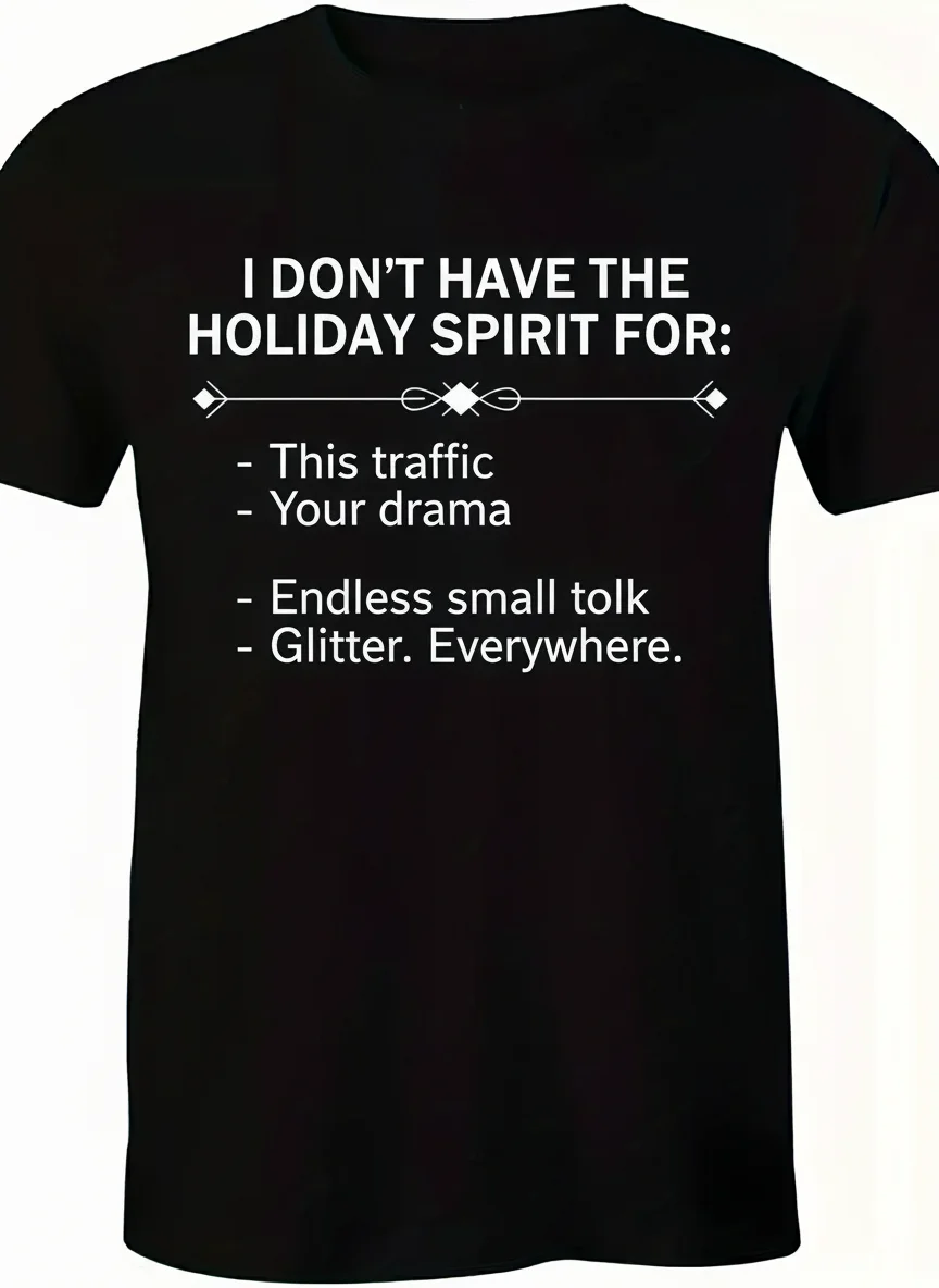 

Мужская повседневная футболка с круглым вырезом с короткими рукавами — забавный принт с надписью «No Holiday Spirit», идеально подходящая для летней и повседневной носки, дышащая