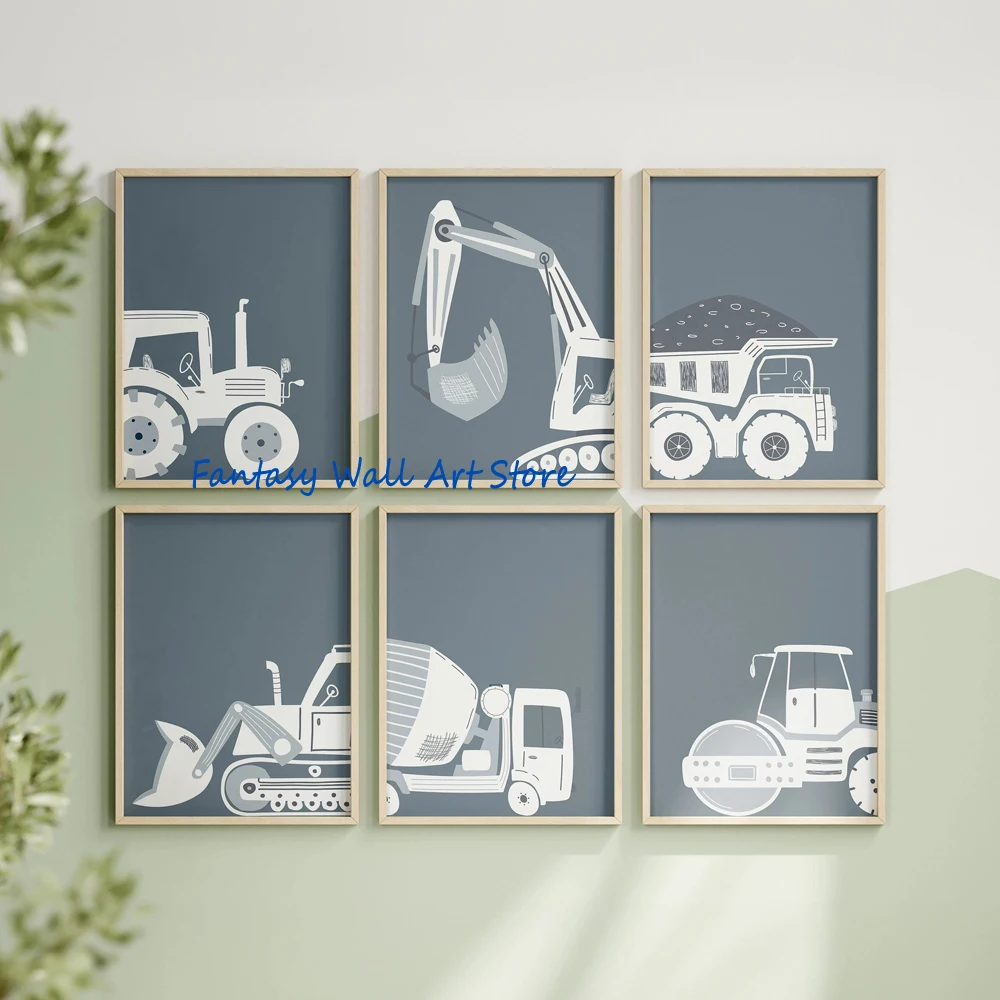 Construction Boy Nursery Truck Digger Dozzer Construction Vehicles Poster Canvas Painting Wall Pictures Gaming Room Home Decor
