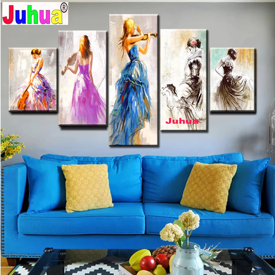 

5 Panel 5d diy diamond painting cross stitch full round square diamond embroidery"Abstract Woman Dance"diamonds mosaic