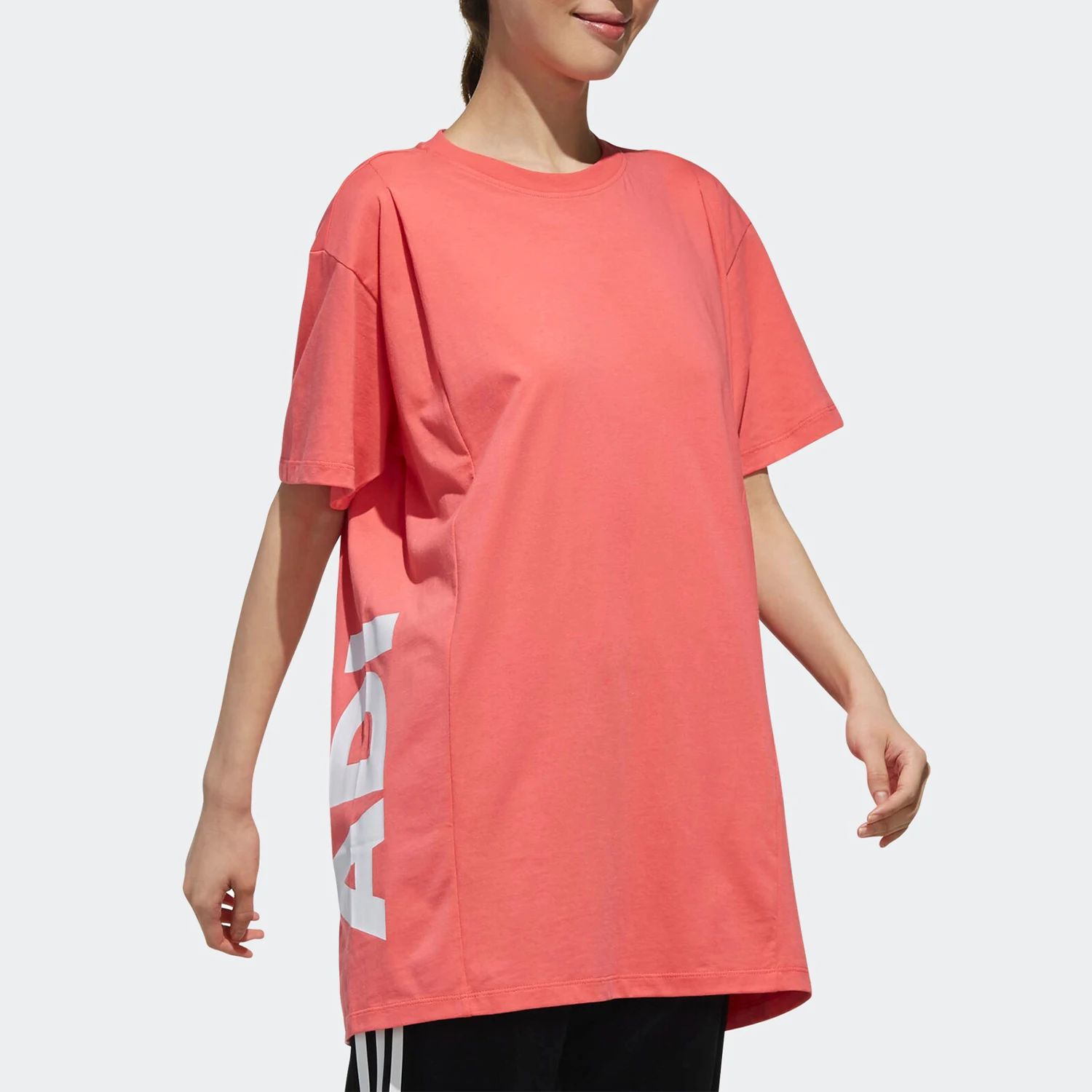 Adidas genuine women's loose and breathable casual letter medium long short sleeved T-shirt DV0751