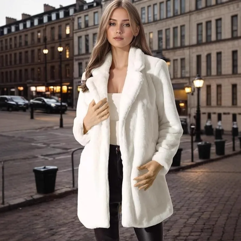 ZXRYXGS Bestselling 2025 Autumn and Winter Coat Imitation Fur Coat Suit Collar Mid Long Jackets Women Fashion Coat