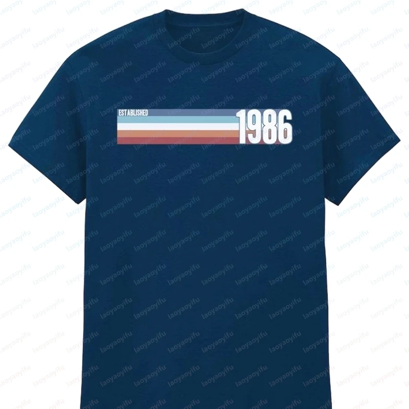 Mens 40th Birthday Unisex Cotton T-Shirt Established 1986 Retro Strip Turning 40 Tee O-neck Printed Tops Ropa Hombre Camisetas
