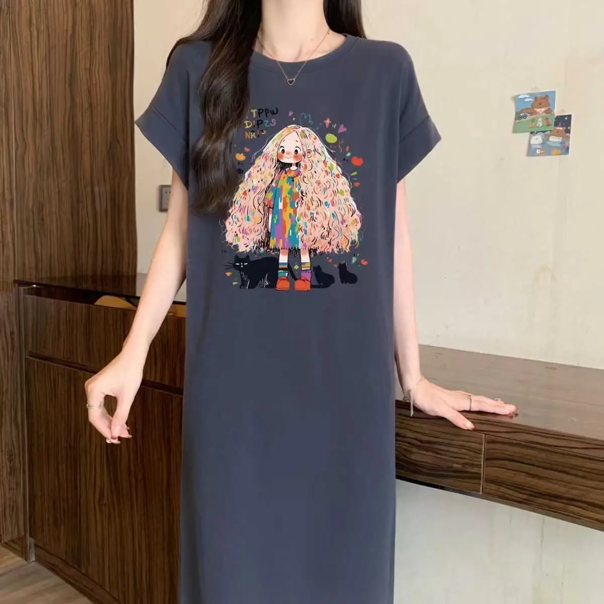 Summer New plus Size Women's Korean Style Loose Fit Long Dress Sleepwear T-shirt Sleeveless Dress Can Be Worn outside