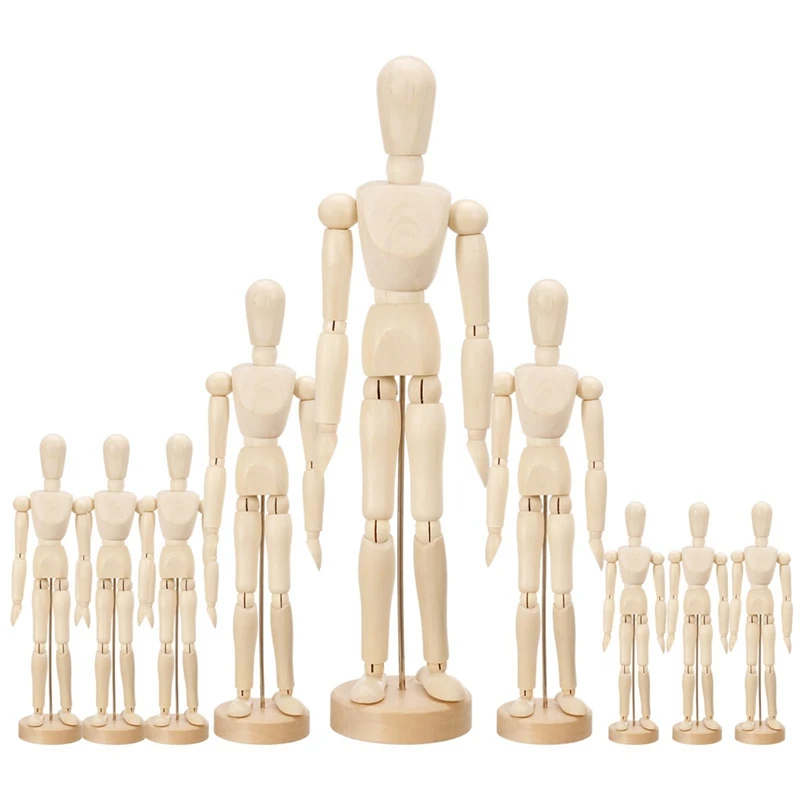 9 Pcs Artist Mannequin Model Wooden Manikin Drawing Moveable Figure Model With Stand Flexible Jointed Mannequin Easy Install