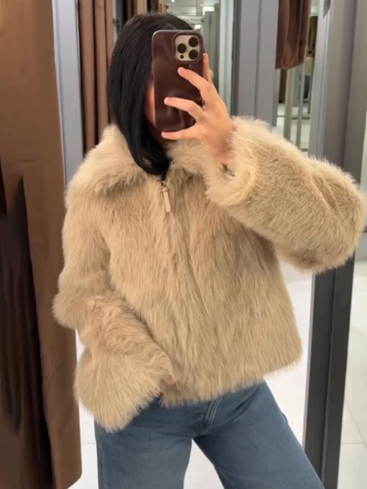 HH Women's Autumn And Winter Lapel Imitation Fur Jacket Short Thickened Warm Plush Top Retro Fashionable Temperament Jacket
