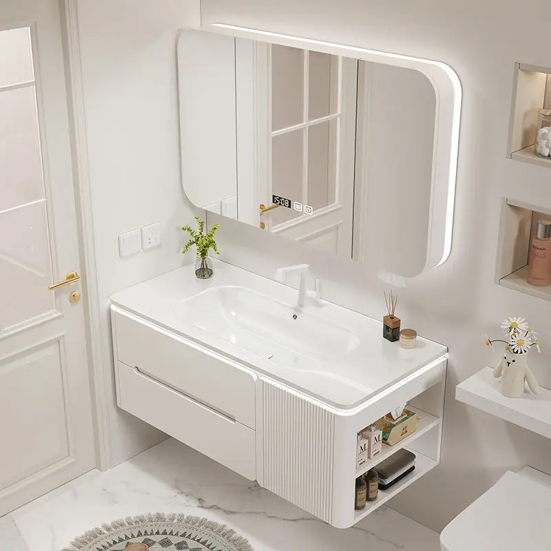 

Ceramic integrated basin oak bathroom cabinet, toilet sink basin cabinet combination