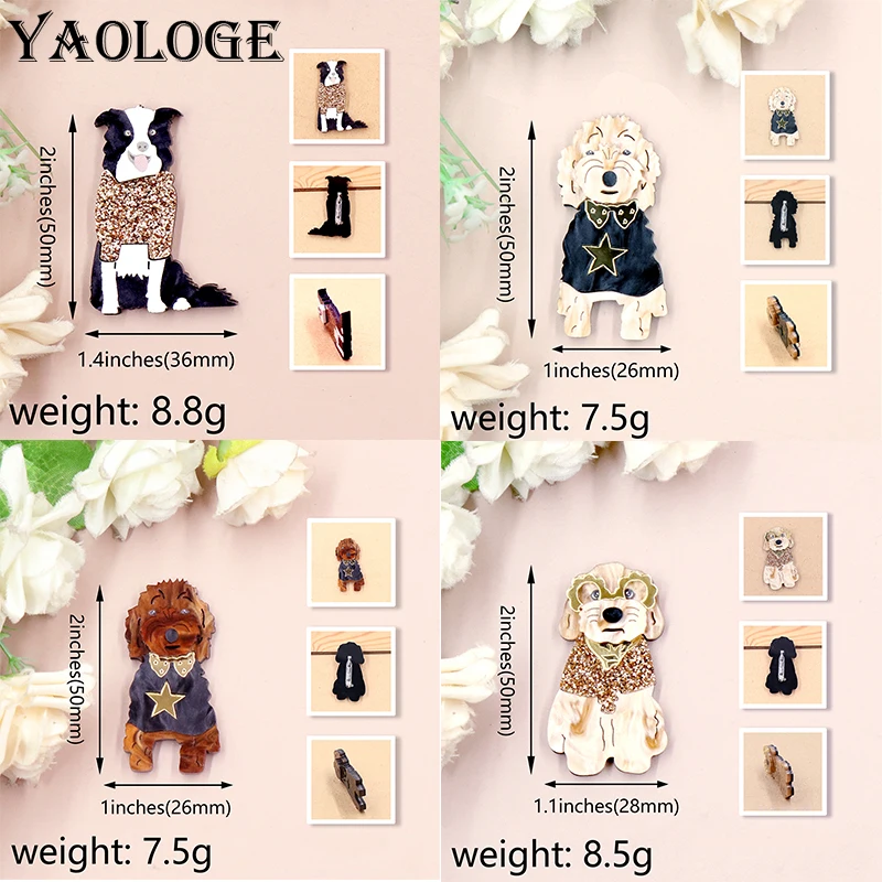 YAOLOGE 2024 New Teddy Dog Shepherd Dog Jingba Dog Brooch Cute Animal Series Acrylic Jewelry Handmade Montage Pin Party Gift